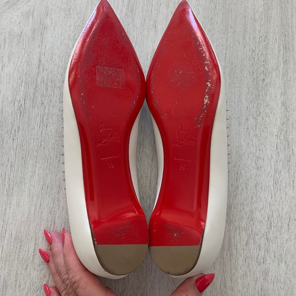 Christian Louboutin White Leather Studded Flats sz 39 - Picture 5 of 7